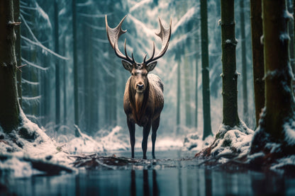 Moose In the Snow Forest  Acrylic Glass Print Tempered Glass Wall Art 100% Made in Australia Ready to Hang - Bella Home Decor
