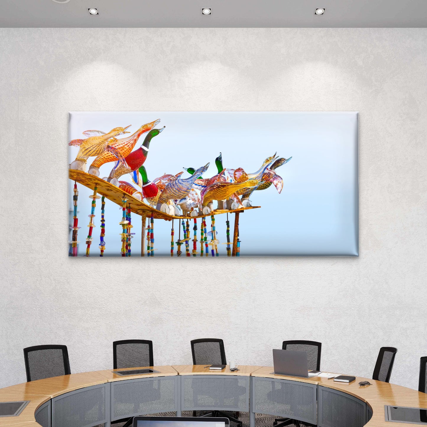 Murano Style Glass Ducks Wall Art Canvas Office Home Room Framed 120x60cm - Bella Home Decor