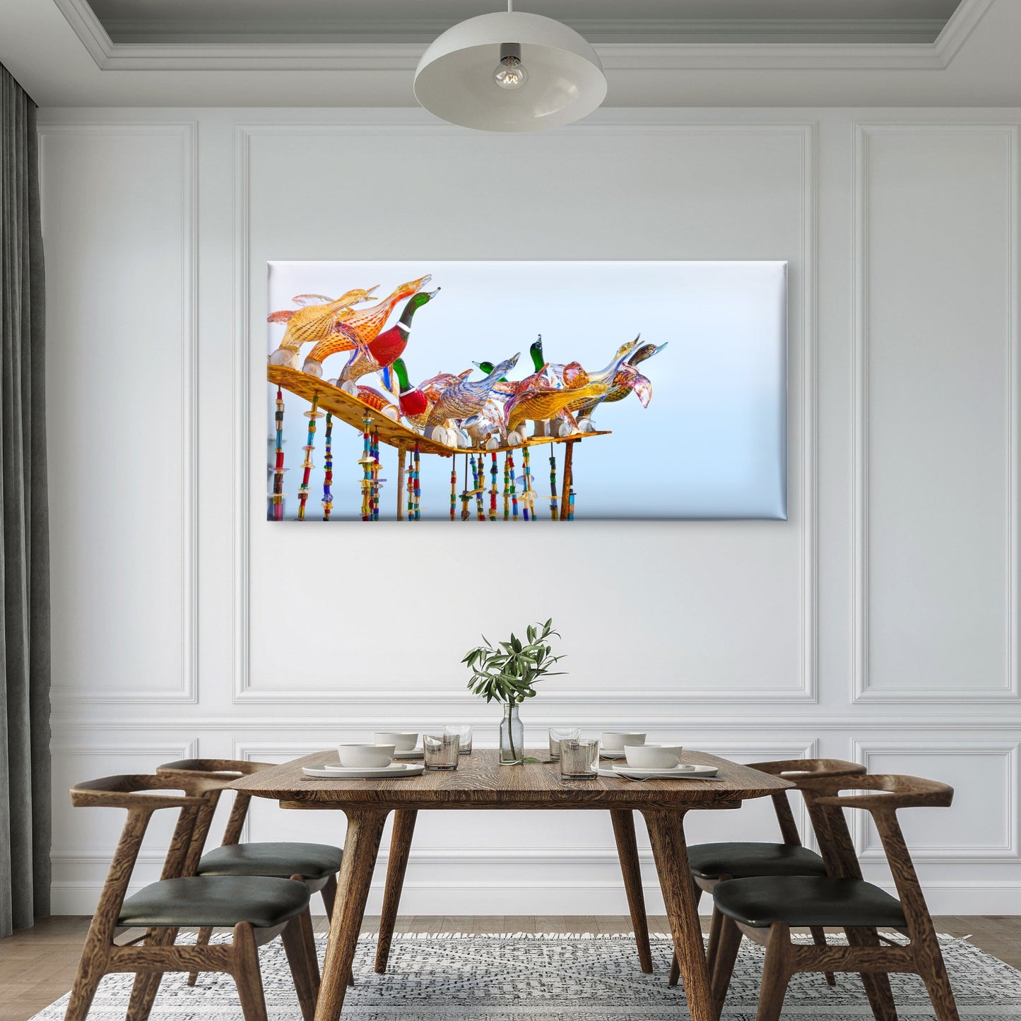 Murano Style Glass Ducks Wall Art Canvas Office Home Room Framed 120x60cm - Bella Home Decor
