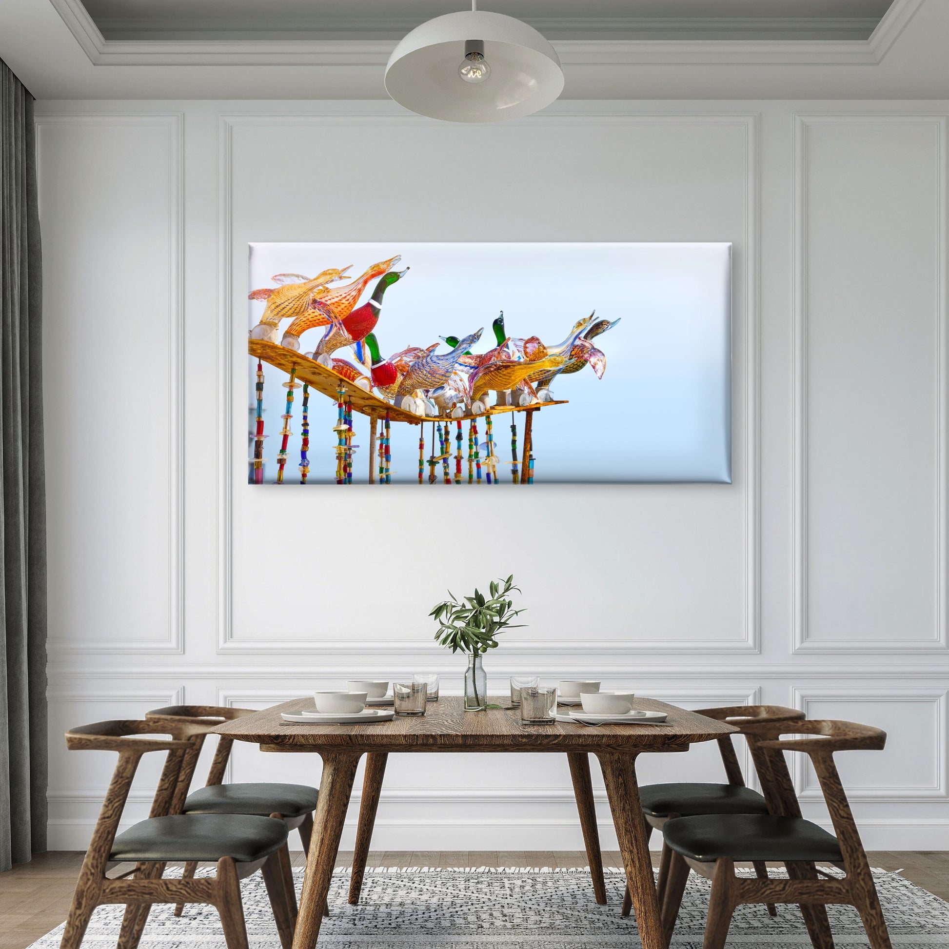 Murano Style Glass Ducks Wall Art Canvas Office Home Room Framed 120x60cm - Bella Home Decor