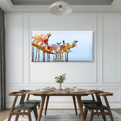 Murano Style Glass Ducks Wall Art Canvas Office Home Room Framed 120x60cm - Bella Home Decor