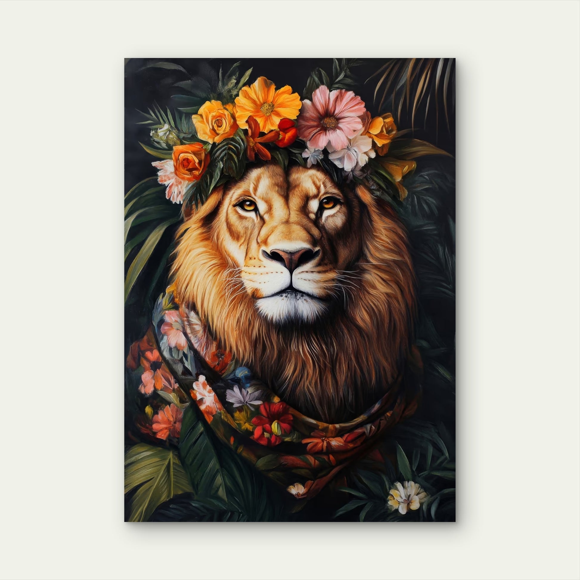 Lion King Floral Crown Orange 60x90cm Metal Print Ready to Hang - Bella Home Decor