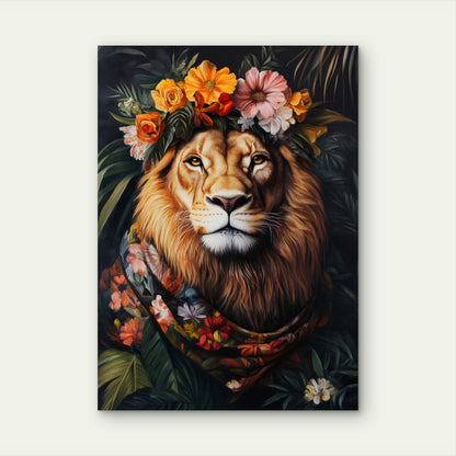Lion King Floral Crown Orange 60x90cm Metal Print Ready to Hang - Bella Home Decor