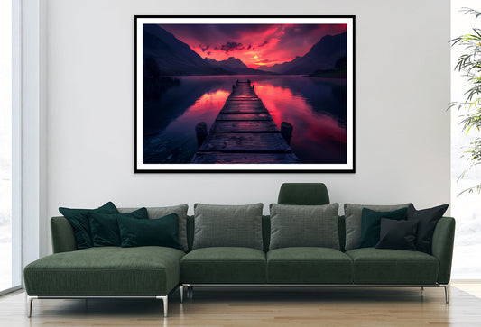 Dock Extending Into a Lake with a Sunset Home Decor Premium Quality Poster Print Choose Your Sizes