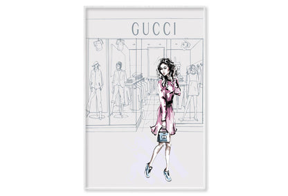 Modern Pink Lady Fashion Store Wall Art Limited Edition High Quality Print Canvas Box Framed White