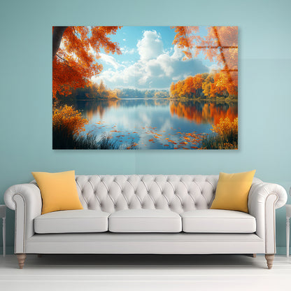Autumn, Lake & Trees Acrylic Glass Print Tempered Glass Wall Art 100% Made in Australia Ready to Hang - Bella Home Decor