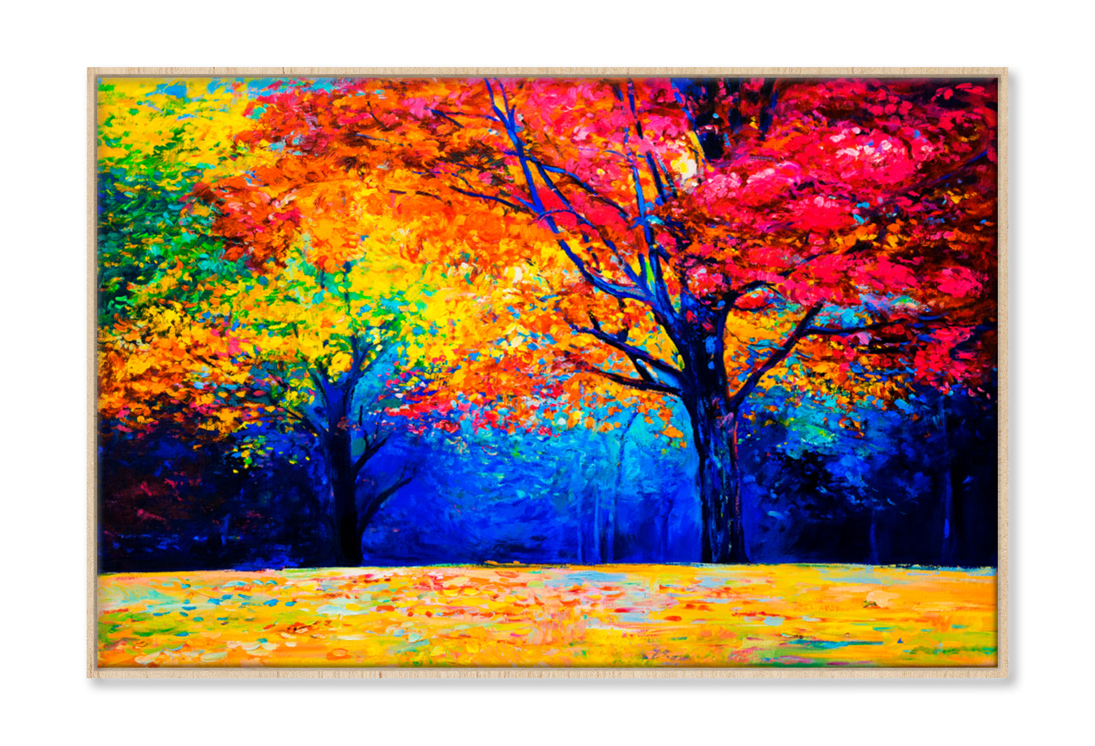 Autumn Tree Forest Oil Painting Wall Art Limited Edition High Quality Print Canvas Box Framed Natural