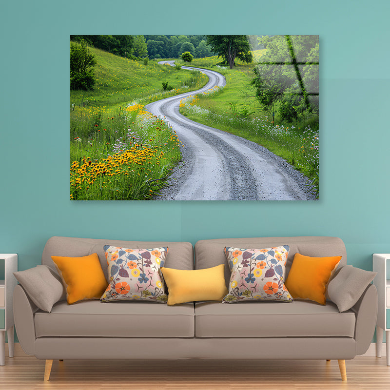 Road with Flowers & Trees Acrylic Glass Print Tempered Glass Wall Art 100% Made in Australia Ready to Hang - Bella Home Decor