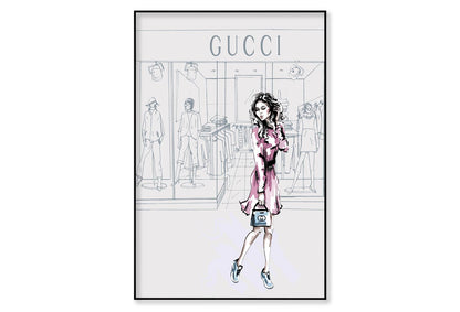 Modern Pink Lady Fashion Store Wall Art Limited Edition High Quality Print Canvas Box Framed Black