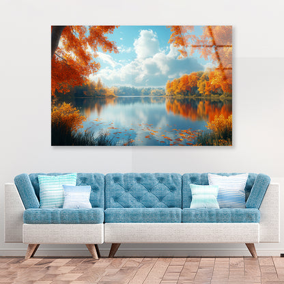 Autumn, Lake & Trees Acrylic Glass Print Tempered Glass Wall Art 100% Made in Australia Ready to Hang - Bella Home Decor