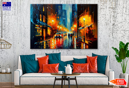 People Walking in City Street Night Oil Painting Wall Art Limited Edition High Quality Print