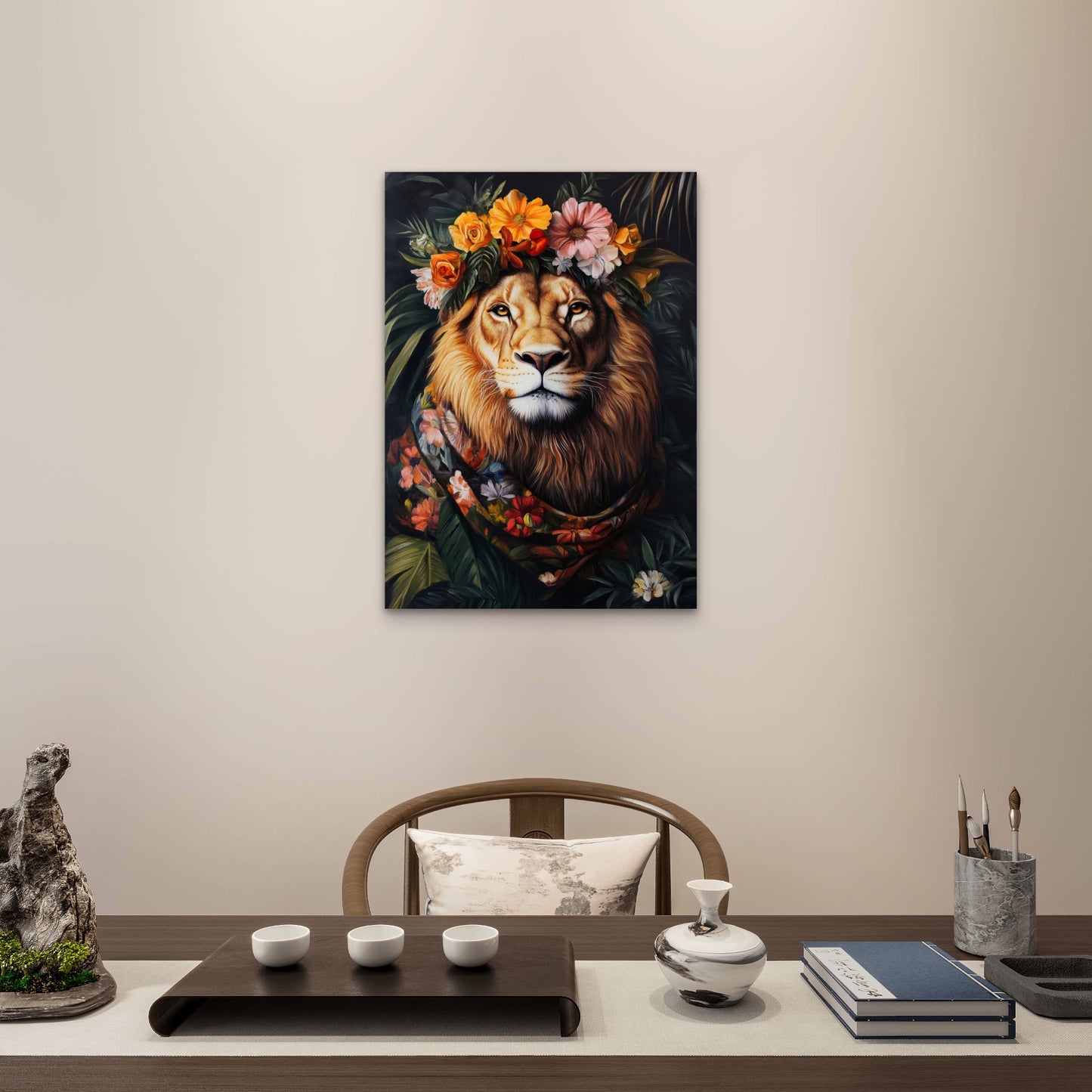 Lion King Floral Crown Orange 60x90cm Metal Print Ready to Hang - Bella Home Decor