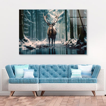 Moose In the Snow Forest  Acrylic Glass Print Tempered Glass Wall Art 100% Made in Australia Ready to Hang - Bella Home Decor