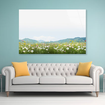 Flower Meadow Grassland with Mountains Acrylic Glass Print Tempered Glass Wall Art 100% Made in Australia Ready to Hang