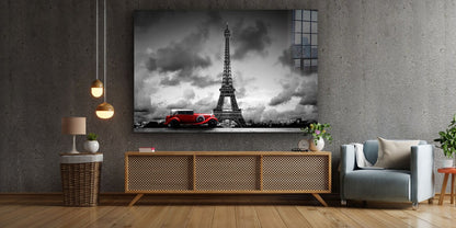 Eiffel Tower Red Car UV Direct Aluminum Print Australian Made Quality