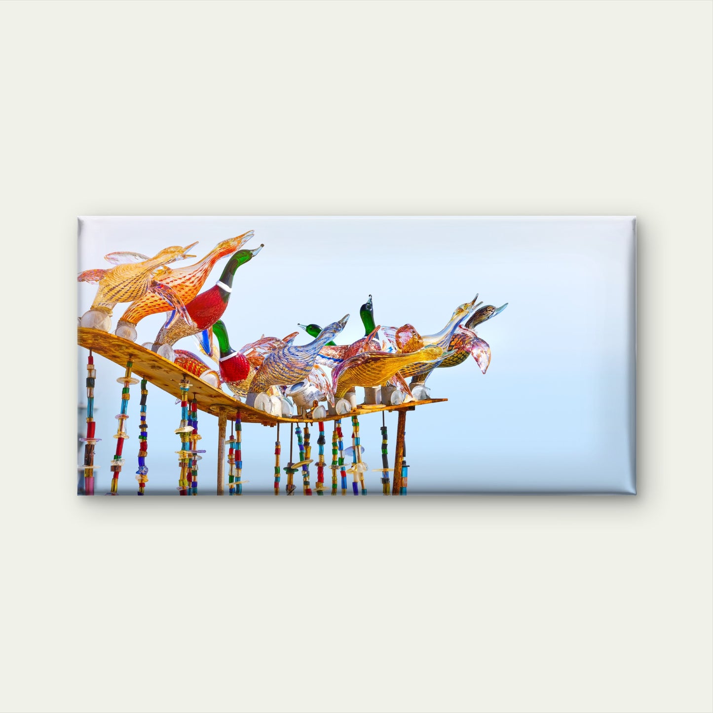 Murano Style Glass Ducks Wall Art Canvas Office Home Room Framed 120x60cm - Bella Home Decor