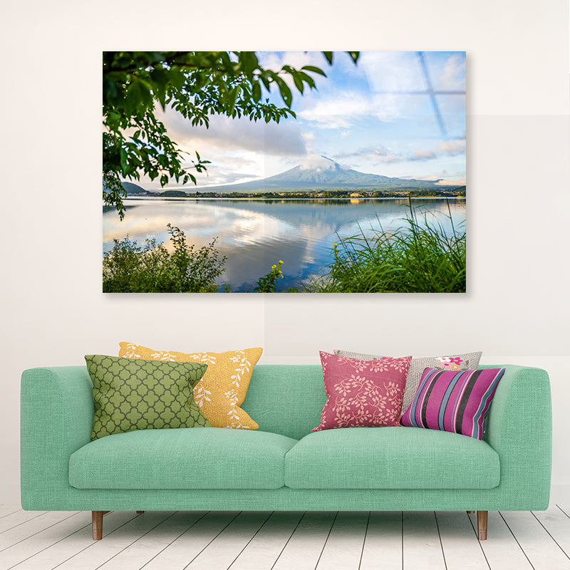 Mount Fuji and Lake Kawaguchi Acrylic Glass Print Tempered Glass Wall Art 100% Made in Australia Ready to Hang - Bella Home Decor