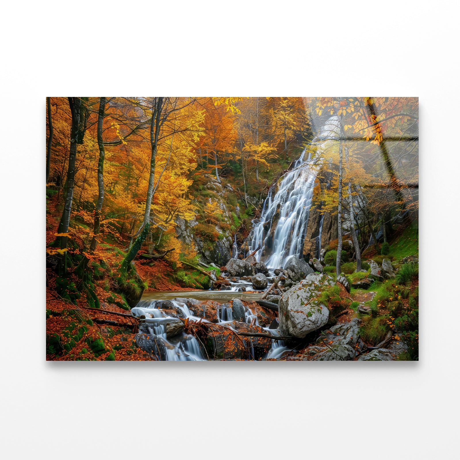 Waterfall in a Forest with Trees Acrylic Glass Print Tempered Glass Wall Art 100% Made in Australia Ready to Hang - Bella Home Decor