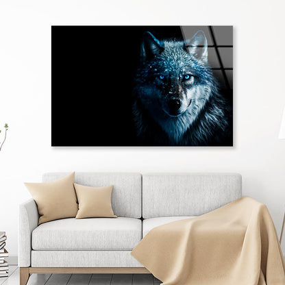 Wolf With Blue Eyes in The Dark Acrylic Glass Print Tempered Glass Wall Art 100% Made in Australia Ready to Hang