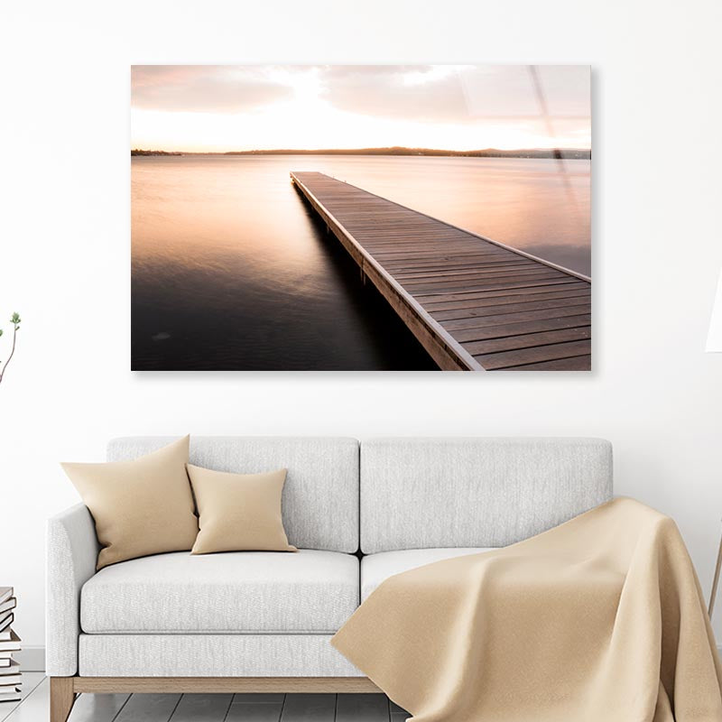 Wooden Pier On Sunrise View Acrylic Glass Print Tempered Glass Wall Art 100% Made in Australia Ready to Hang