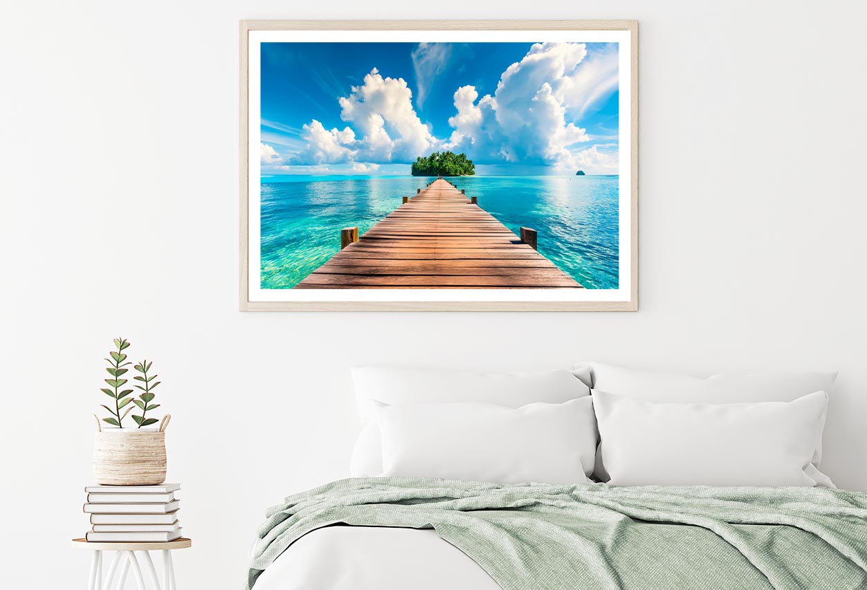 Wooden Pier to An Island in Ocean Home Decor Premium Quality Poster Print Choose Your Sizes