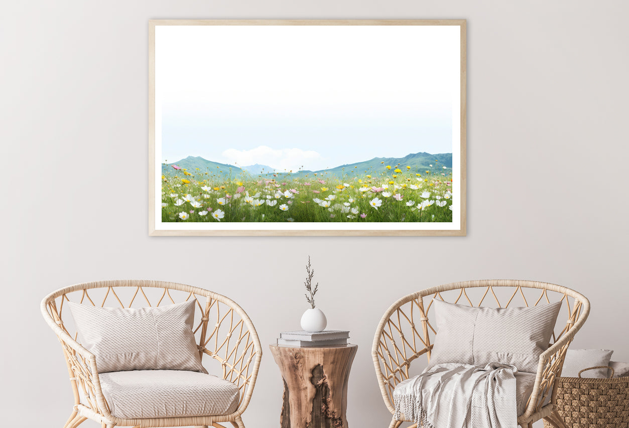 Flower Meadow Grassland with Mountains Home Decor Premium Quality Poster Print Choose Your Sizes - Bella Home Decor