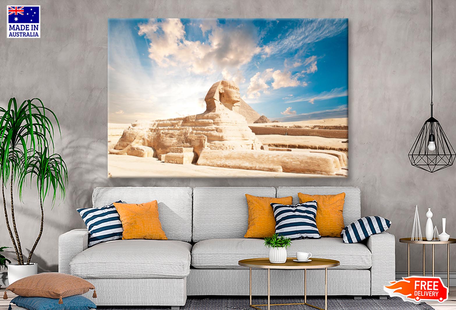 Sphinx Statue in Front of a Pyramid, Egypt Wall Art Decor 100% Australian Made - Bella Home Decor