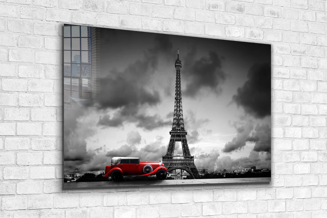 Eiffel Tower Red Car UV Direct Aluminum Print Australian Made Quality