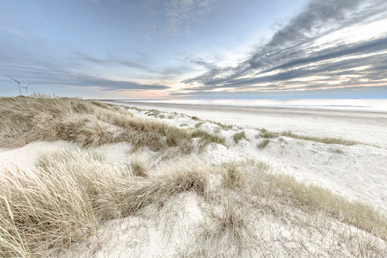 Sand Dunes & Cloudy Blue Sky Photograph Glass Framed Wall Art, Ready to Hang Quality Print