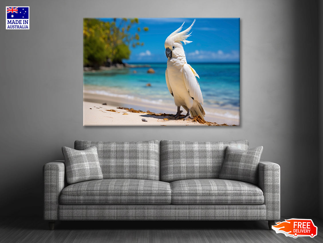 White Cockatoo Bird in Seashore Print 100% Australian Made - Bella Home Decor