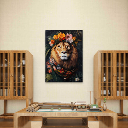 Lion King Floral Crown Orange 60x90cm Metal Print Ready to Hang - Bella Home Decor