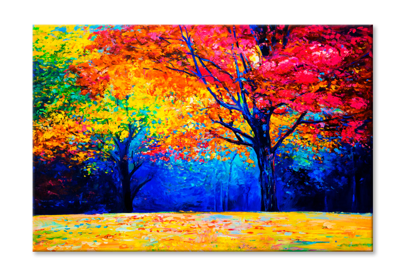 Autumn Tree Forest Oil Painting Wall Art Limited Edition High Quality Print Stretched Canvas None