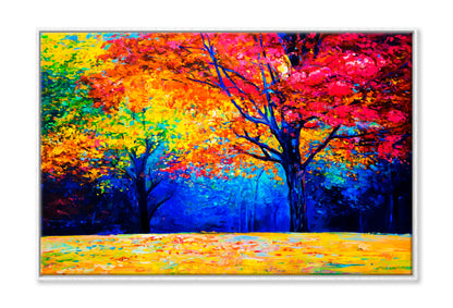 Autumn Tree Forest Oil Painting Wall Art Limited Edition High Quality Print Canvas Box Framed White