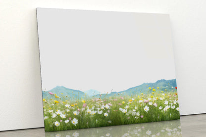 Flower Meadow Grassland with Mountains Acrylic Glass Print Tempered Glass Wall Art 100% Made in Australia Ready to Hang