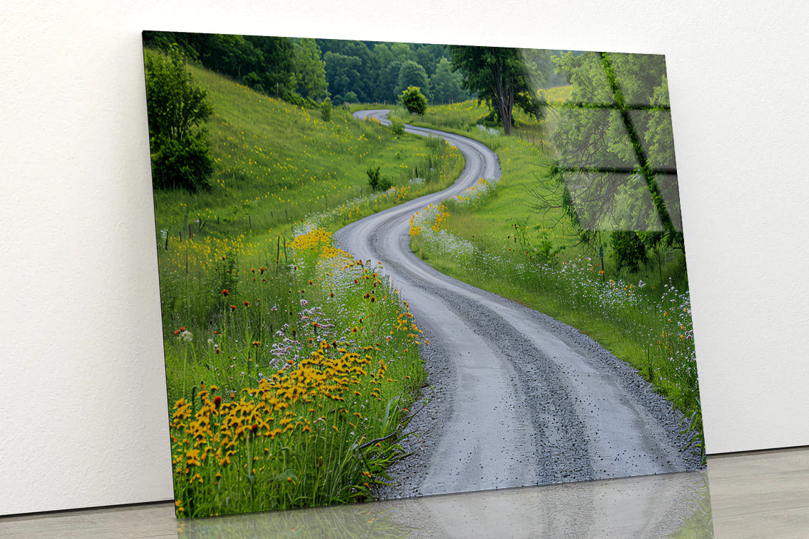 Road with Flowers & Trees Acrylic Glass Print Tempered Glass Wall Art 100% Made in Australia Ready to Hang - Bella Home Decor
