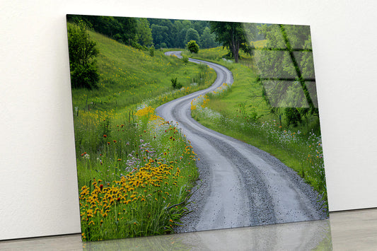 Road with Flowers & Trees Acrylic Glass Print Tempered Glass Wall Art 100% Made in Australia Ready to Hang - Bella Home Decor