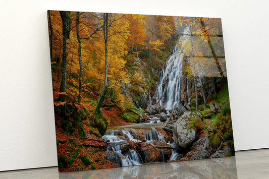 Waterfall in a Forest with Trees Acrylic Glass Print Tempered Glass Wall Art 100% Made in Australia Ready to Hang - Bella Home Decor
