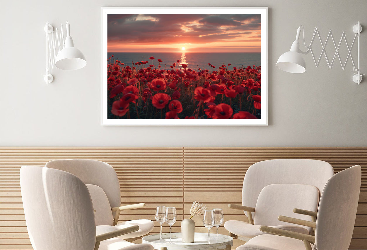 Stunning Sunset over a Sea Of Red Poppies Home Decor Premium Quality Poster Print Choose Your Sizes - Bella Home Decor