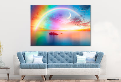 Rainbow Over Calm Sea at Dusk Wall Art Decor 100% Australian Made - Bella Home Decor