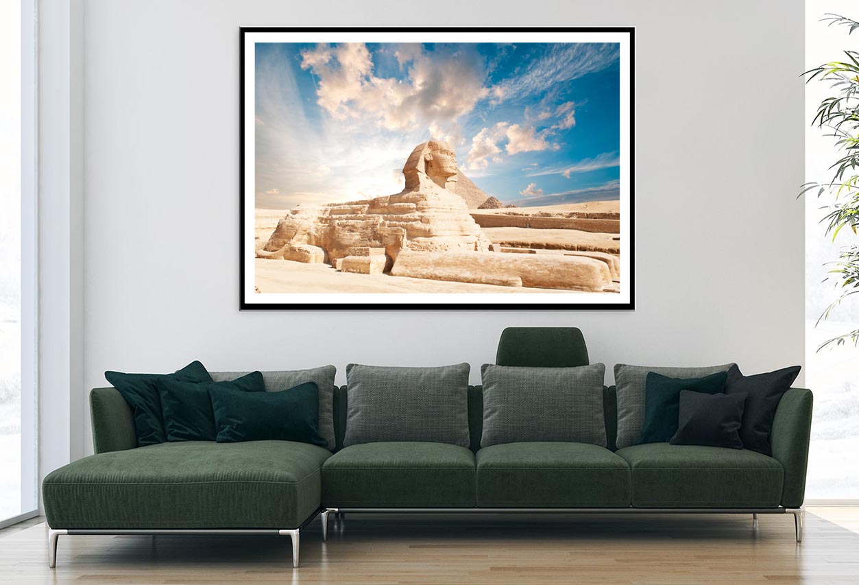 Sphinx Statue in Front of a Pyramid, Egypt Home Decor Premium Quality Poster Print Choose Your Sizes - Bella Home Decor