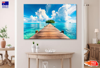 Wooden Pier to An Island in Ocean Wall Art Decor 100% Australian Made