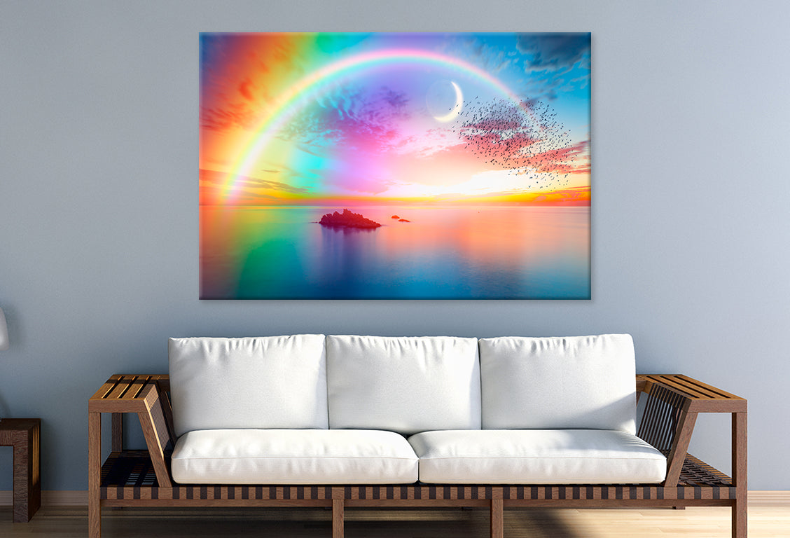 Rainbow Over Calm Sea at Dusk Wall Art Decor 100% Australian Made - Bella Home Decor
