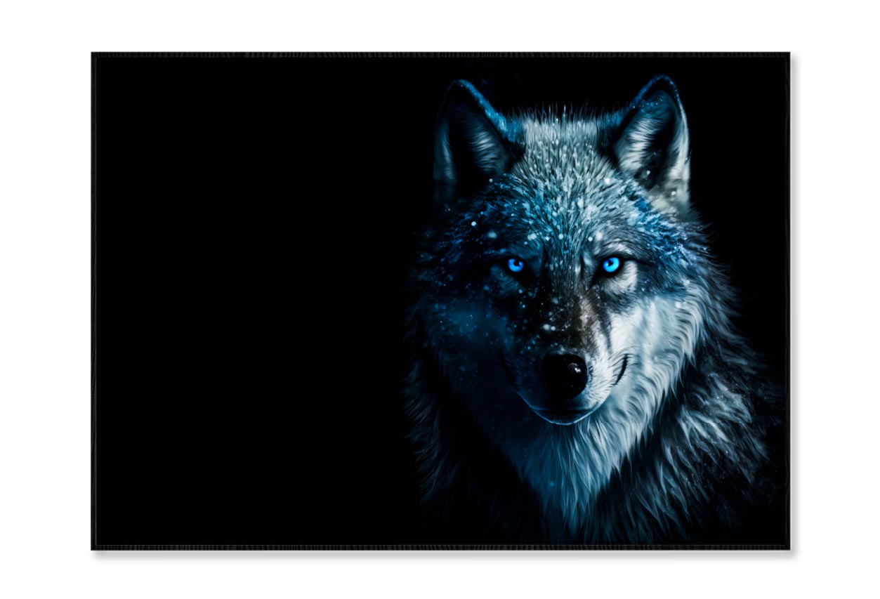 Wolf With Blue Eyes in The Dark Home Decor Premium Quality Poster Print Choose Your Sizes