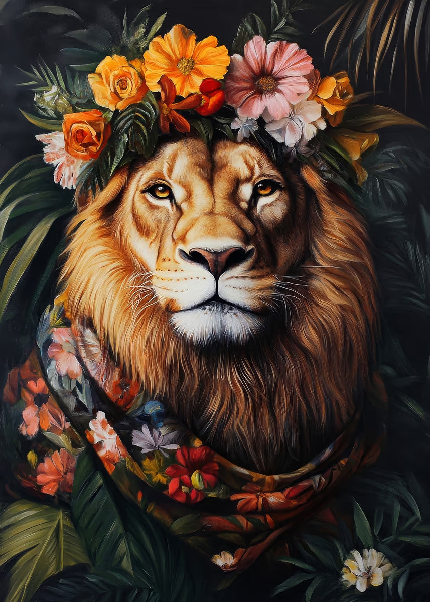 Lion King Floral Crown Orange 60x90cm Metal Print Ready to Hang - Bella Home Decor