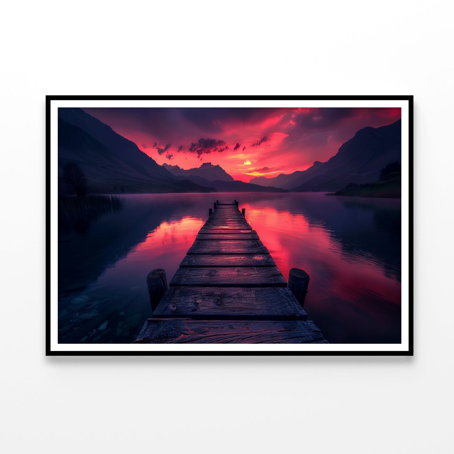 Dock Extending Into a Lake with a Sunset Home Decor Premium Quality Poster Print Choose Your Sizes