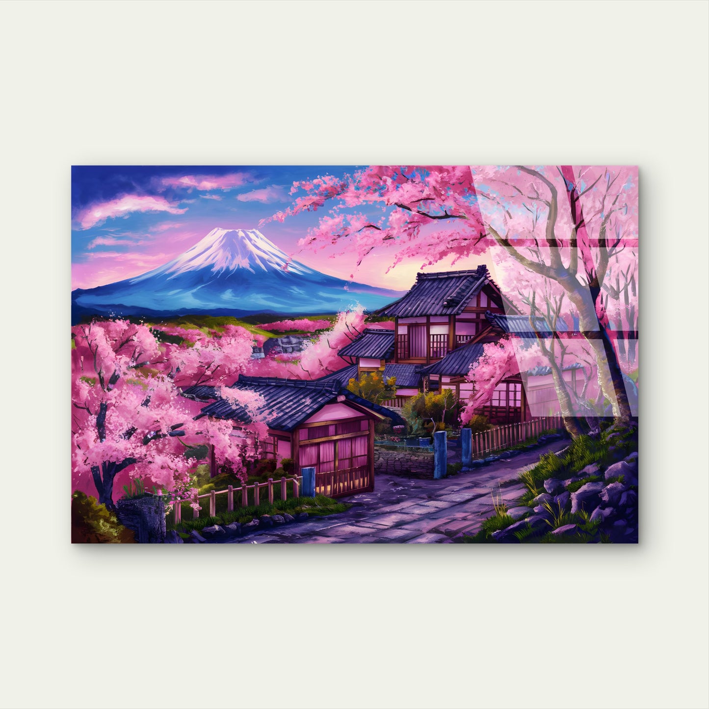 Mount Fuji Japan Sakura Tree Acrylic Glass Printing Wall Art Australian Made Quality