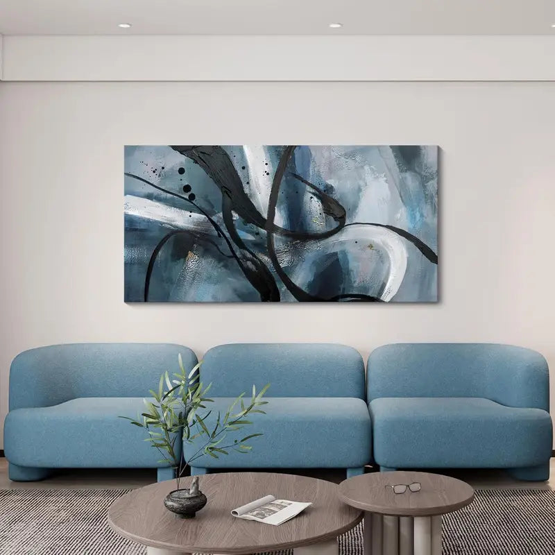 Black And White Graffiti Lines Wall Art canvas office home room framed 120x60cm - Bella Home Decor