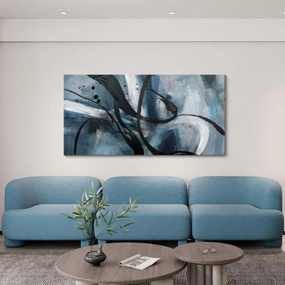 Black And White Graffiti Lines Wall Art canvas office home room framed 120x60cm - Bella Home Decor