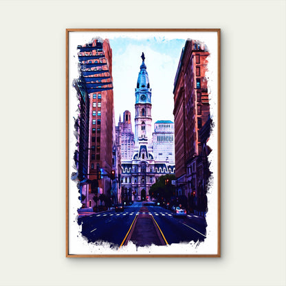 Philadelphia USA City Hall Tower Street Travel Poster Print Wall Art