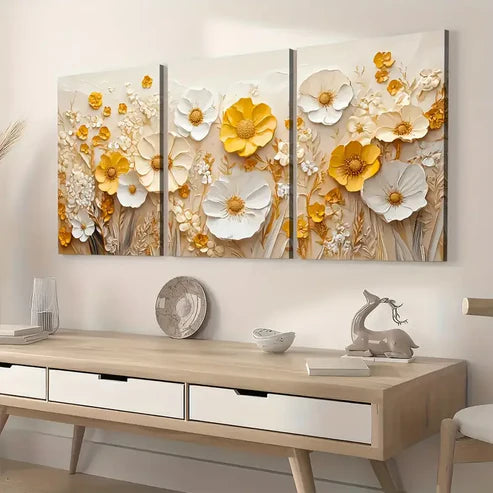 3pcs Art Style Modern Abstract Flower Landscape Wall Art Set Canvas Unframed - High Quality Print 100% Australian Made Wall Canvas